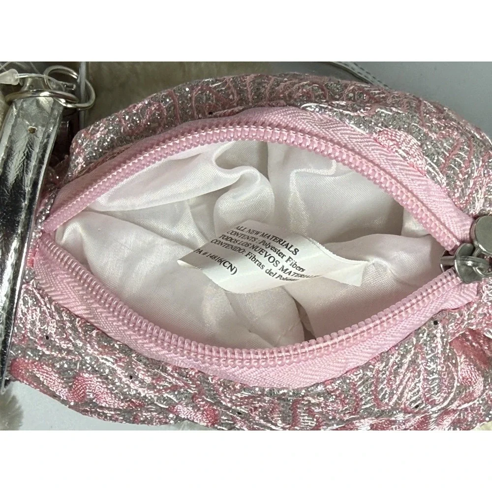 Stuffed Dog‎ Plush Purse Poochie & Co Pink Bows Sparkle Beige Puppy Silver Strap